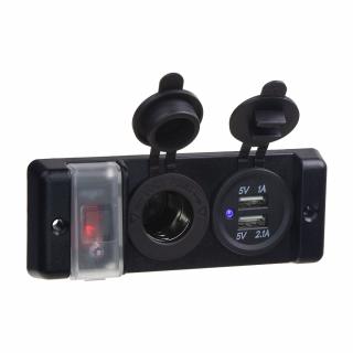 Dvojitá zásuvka do panelu 1x CL, 2x nabíjačka USB + vypínač s ističom 16A