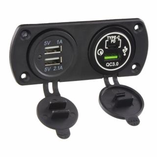 Dvojitá zásuvka do panelu 3x USB-A + 1x USB-C nabíjačka