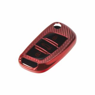 TPU obal pre kľúč Peugeot/Citroën, 3-tlačítkový, carbon červený