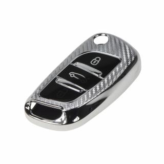 TPU obal pre kľúč Peugeot/Citroën, 3-tlačítkový, carbon silver