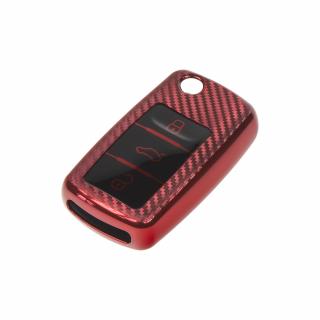TPU obal pre kľúč Škoda, VW, Seat, carbon červený