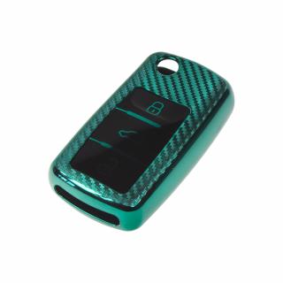 TPU obal pre kľúč Škoda, VW, Seat, carbon zelený