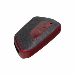 TPU obal pre kľúč Škoda, VW, Seat, červený-koža