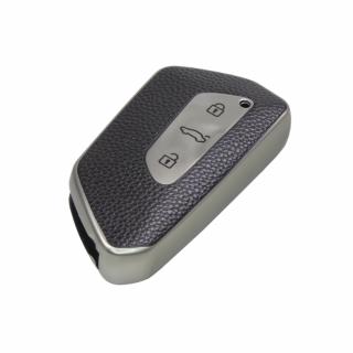 TPU obal pre kľúč Škoda, VW, Seat, strieborný-koža