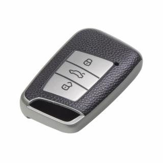 TPU obal pre kľúč VW Passat B8, strieborný-koža