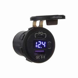 USB nabíjačka QC3.0 + USB-C, digitálny voltmeter do panelu