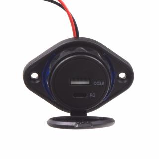 USB QC3.0 + USB-C zásuvka 12/24V, montáž na povrch