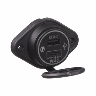 USB QC4.0 + USB-C zásuvka 12/24V, montáž na povrch