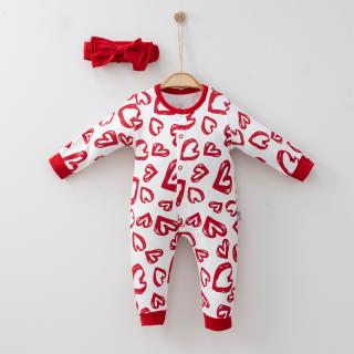 Dětský overal a čelenka s červenými srdíčky Velikost: 6-9 mes. (68 cm)