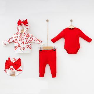 Stylový červený dívčí set: body, mikina s kapucí, kalhoty Velikost: 6-9 mes. (68 - 74 cm)