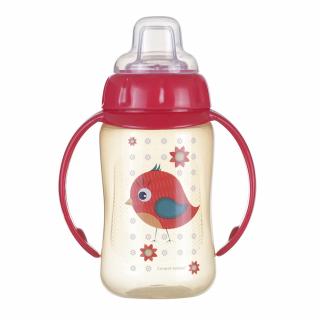 Canpol babies Cvičný pohár so silikónovým náustkom 320 ml CUTE ANIMALS červený
