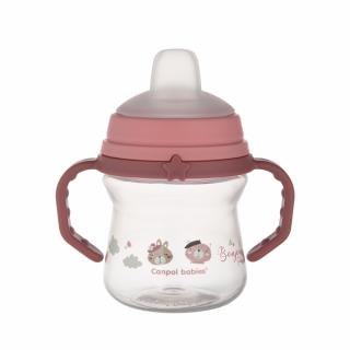Canpol babies Hrnček so silikónovým náustkom FirstCup BONJOUR PARIS 150ml ružový