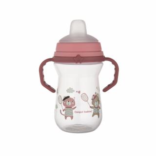 Canpol babies Hrnček so silikónovým náustkom FirstCup BONJOUR PARIS 250ml ružový