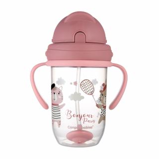 Canpol babies netečúci hrnček so slamkou so závažím 270ml 6m+ BONJOUR PARIS červený