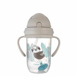 Canpol babies Netečúci hrnček so slamkou so závažím 270ml 6m+ Exotic Animals sivý