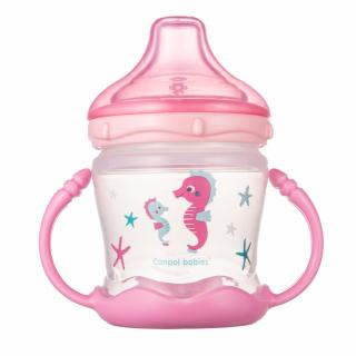 Canpol babies Nevylievací pohár so silikónovým náustkom 180 ml LOVE&SEA ružový