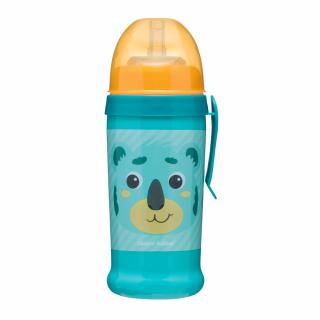 Canpol babies Nevylievacia športová fľaša so silikónovou slamkou 350 ml HELLO LITTLE tyrkysová
