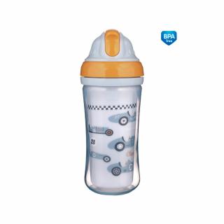 Canpol babies Športová fľaša so silikónovou slamkou s otočným vrchnákom 260 ml Autá