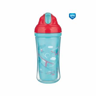 Canpol babies Športová fľaša so silikónovou slamkou s otočným vrchnákom 260 ml Lietadlá
