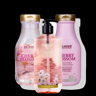 Cherry Blossom Oil produktový set - šampón, kondicionér a sprchový gél