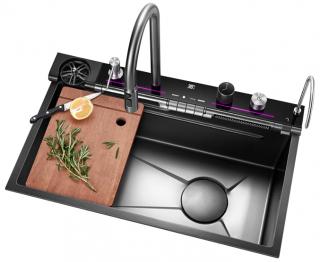 Multifunkčný inteligentný drez BestBerg BBSS-30B / 75 x 45 x 22 cm / Nerezová oceľ / čierna