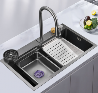 Multifunkčný inteligentný drez BestBerg BBSS-40B / 75 x 45 x 22 cm / nerezová oceľ / čierna