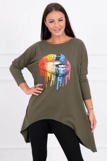 Dámska blúzka oversize s potlačou 9006 - kaki - Uni