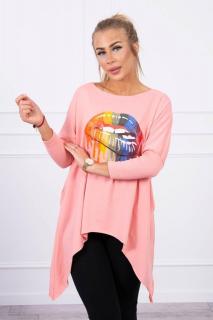 Dámska blúzka oversize s potlačou 9006 - marhuľová - Uni