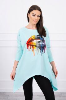 Dámska blúzka oversize s potlačou 9006 - mätová - Uni