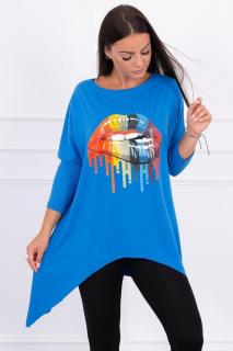 Dámska blúzka oversize s potlačou 9006 - modrá - Uni