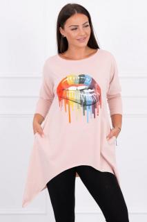 Dámska blúzka oversize s potlačou 9006 - púdrovo ružová - Uni