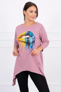 Dámska blúzka oversize s potlačou 9006 - tmavoružová - Uni