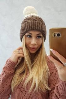 Dámska čiapka s brmbolcom K218 - cappuccino-ecru - Uni