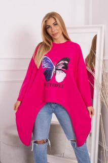 Dámska oversize blúzka s potlačou 69402 - fuchsiová - Uni