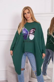 Dámska oversize blúzka s potlačou 69402 - tmavozelená - Uni