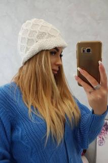 Dámska pletená čiapka K235 - biela - Uni