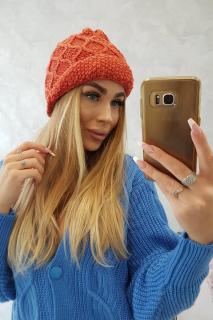 Dámska pletená čiapka K235 - oranžová - Uni