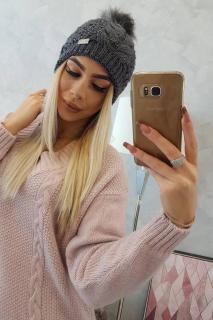 Dámska pletená čiapka s brmolcom K166 - grafitová - Uni