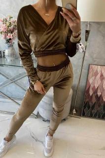 Dámska velúrová súprava s nápisom Queen 67803 - kapučínová - Uni