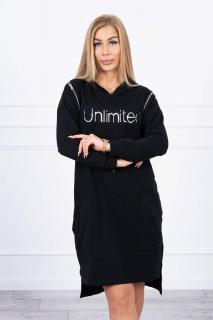 Dámske čierne mikinové šaty s nápisom 9190 - Uni