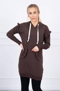 Dámske mikinové hnedé šaty s kapucňou 9322 - Uni
