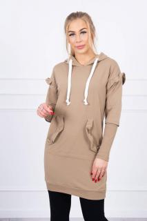 Dámske mikinové kamelové šaty s kapucňou 9322 - Uni
