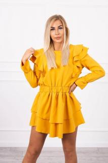 Dámske riasené šaty 66047 - horčicové - Uni