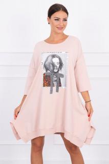 Dámske šaty oversize s potlačou 9007 - púdrovo ružové - Uni