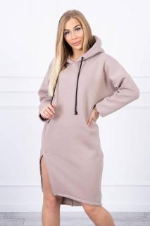 Dámske šaty s kapucňou 9168 - tmavobéžové - Uni