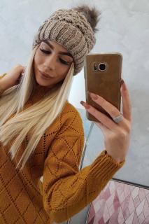 Tmavobéžová pletená dámska čiapka K165 - Uni