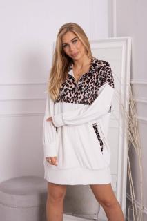 Velúrové šaty s leopardím vzorom 9388 - ecru - Uni